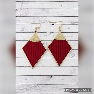 Red Velvet and Goldtone Diamond Earrings